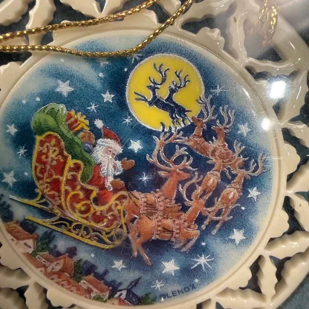 Lenox Twas The Night Before Christmas Porcelain Ornament Santa Sleigh 1993